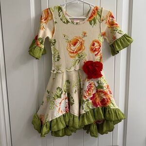 Giggle Moon Floral Dress with Green Ruffles sz 3T